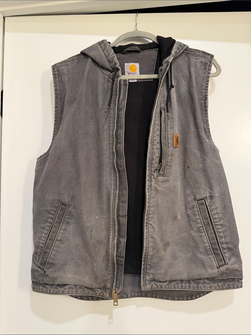 Carhartt Men's Gray Sleeveless Hooded Work Vest with Black Lining